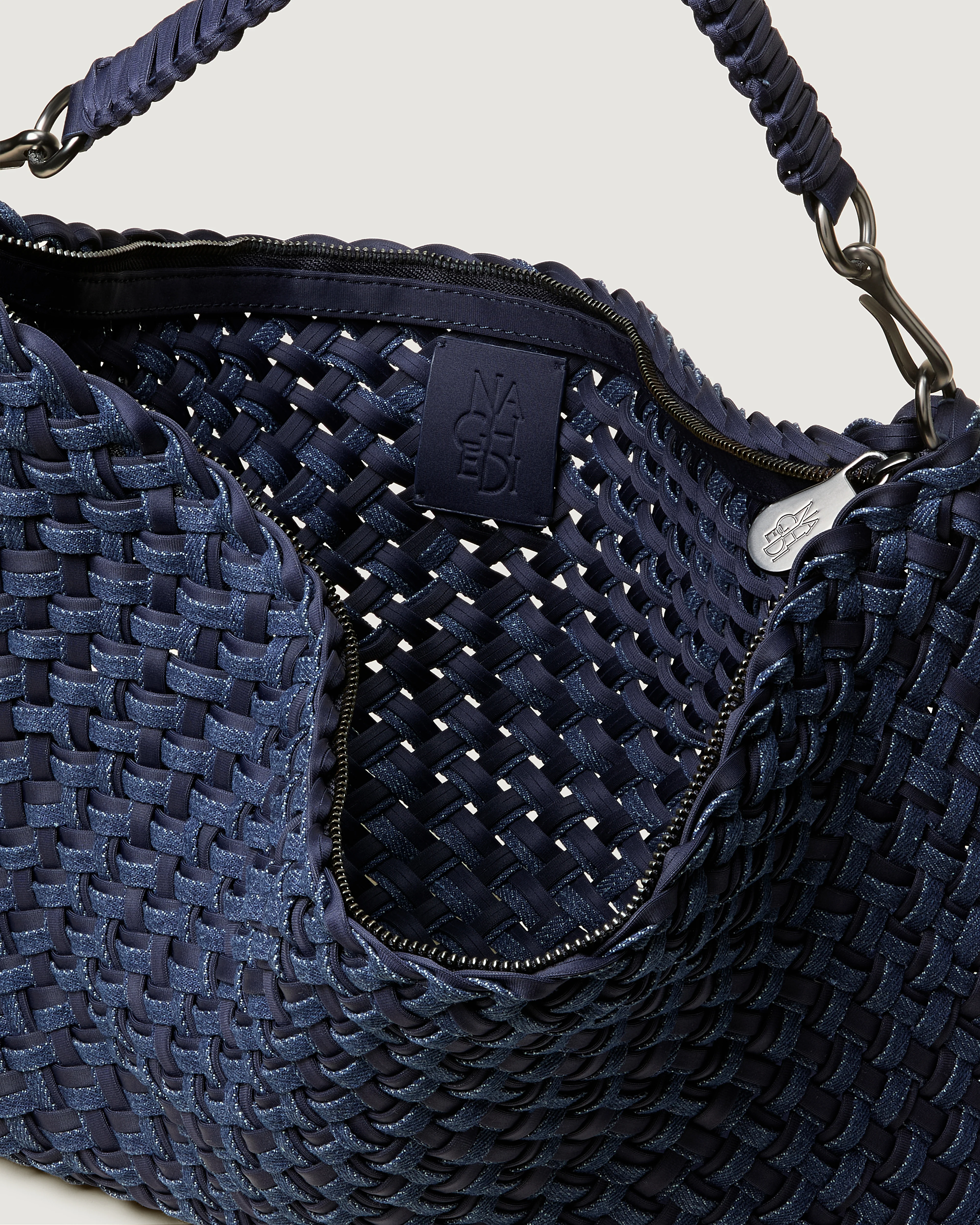 Porto Medium Half-Moon Bag Double Weave Denim | Indigo - Image 2