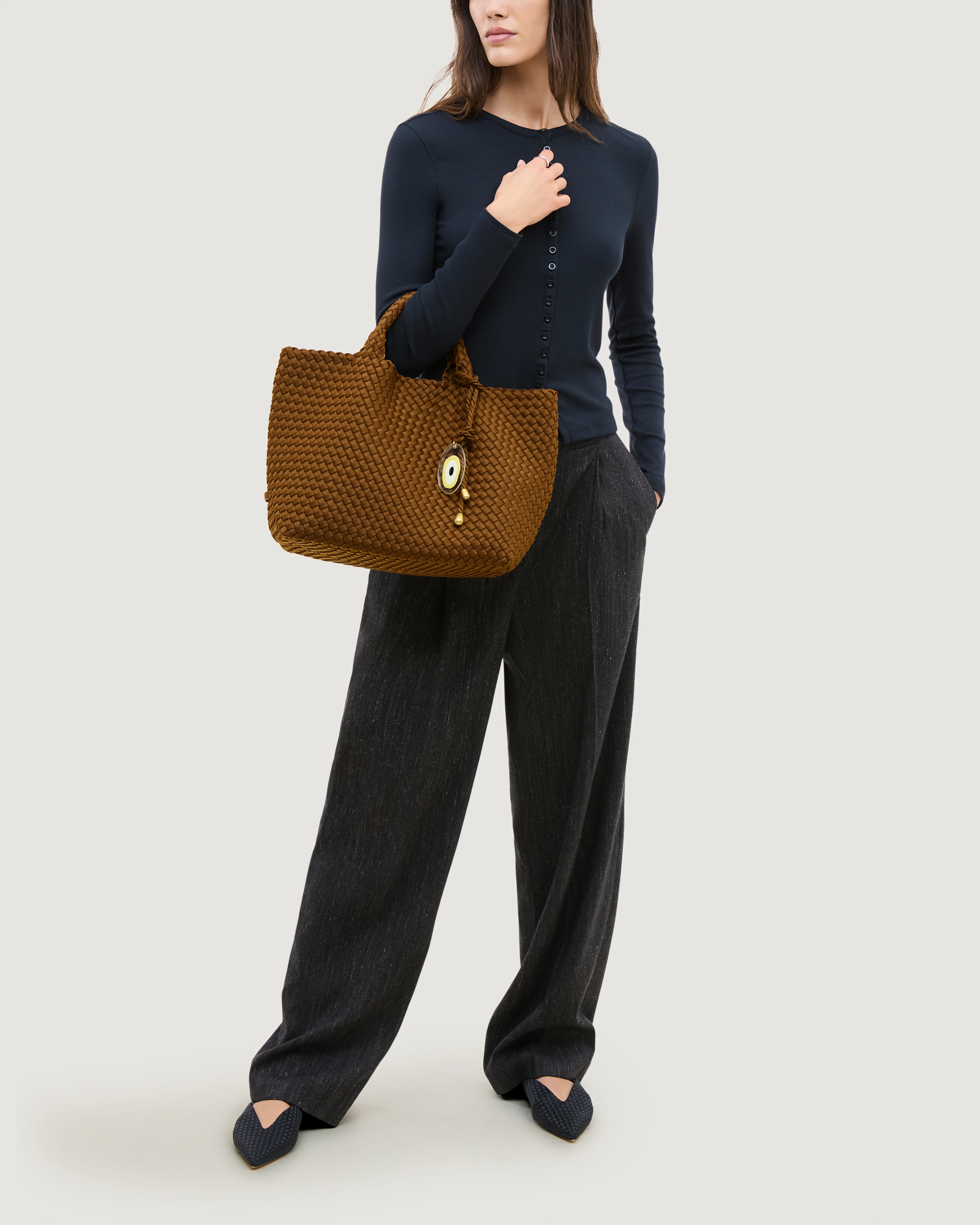 St. Barths Medium Tote with Evil Eye Charm | Teak - Image 6